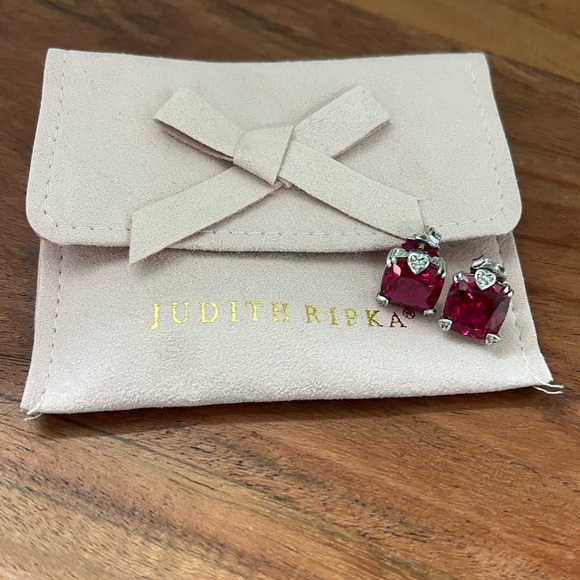 RARE Judith Ripka JR TWO Red Corundum & Diamond Fontaine Earrings - Picture 10 of 11
